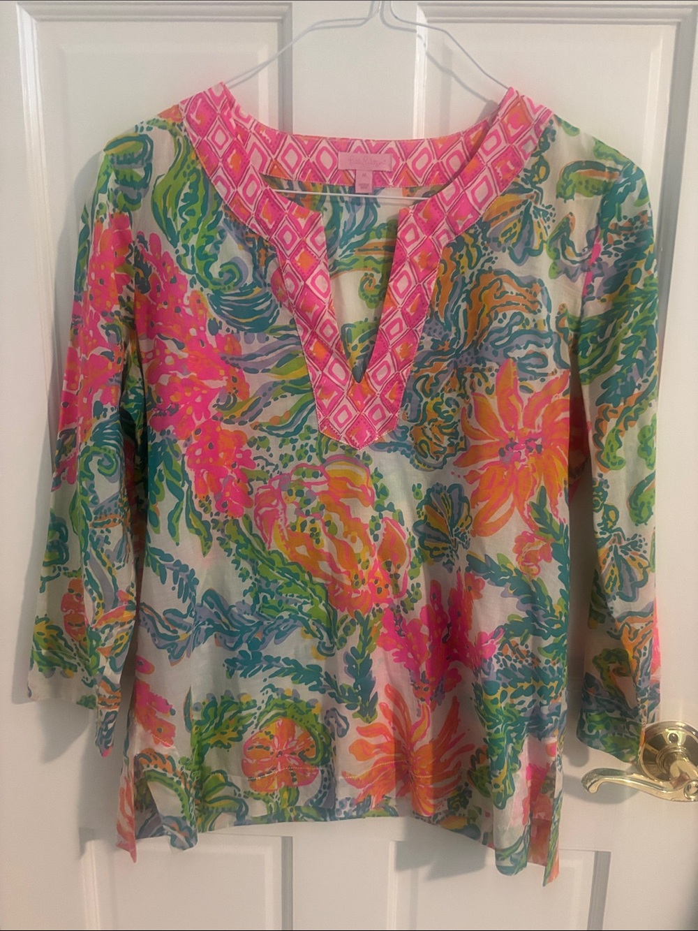 Lilly Pulitzer Multicolor Floral Tunic with Pink Trim
